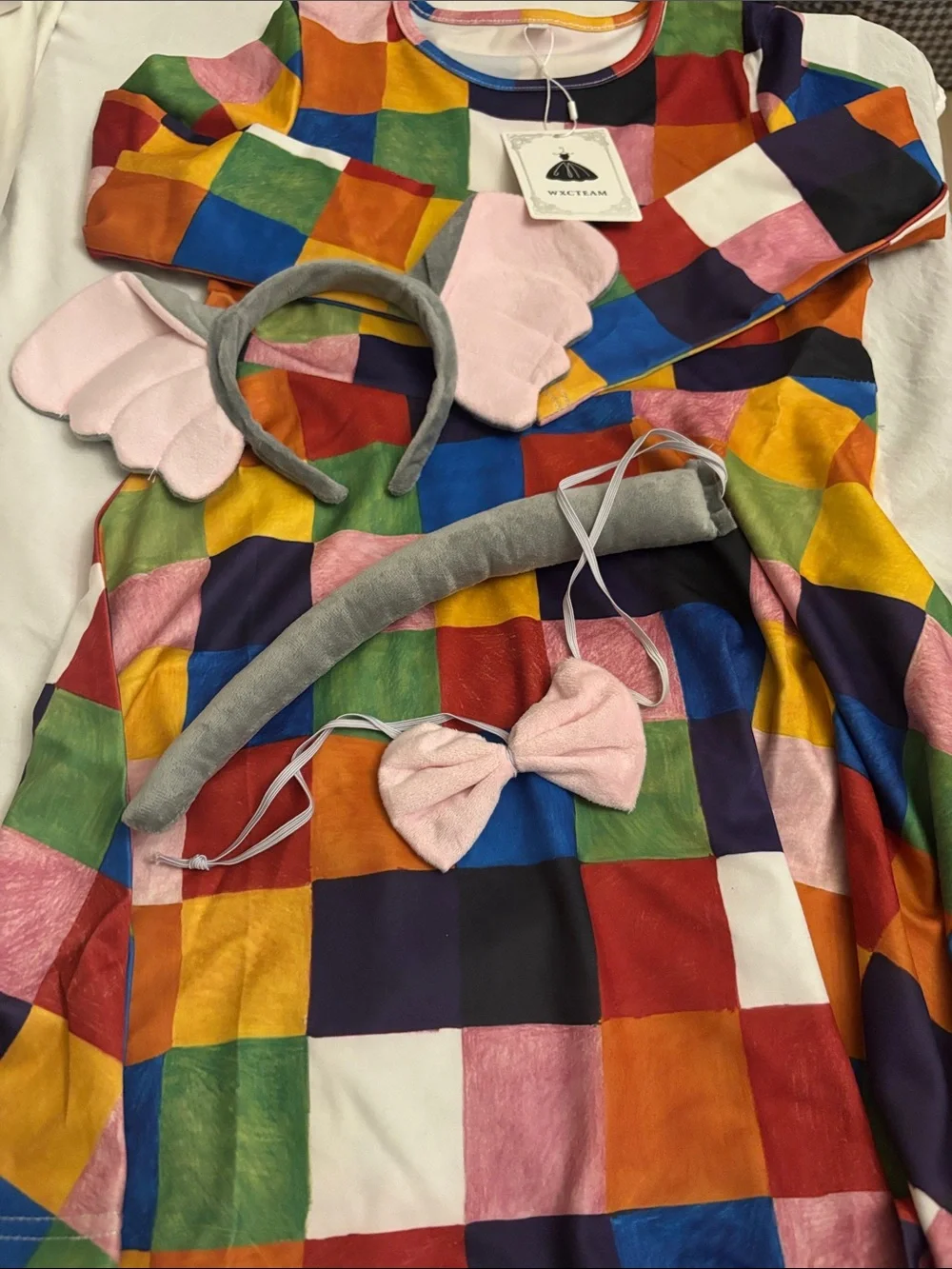 Elmer the  Patchwork elephant Costume Dress with Pink Accessories